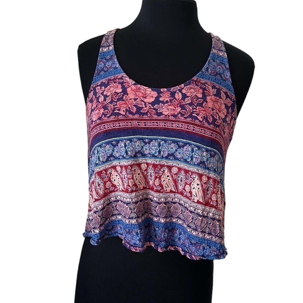 Forever 21 Blue and Pink Sleeveless Crop Tank Top